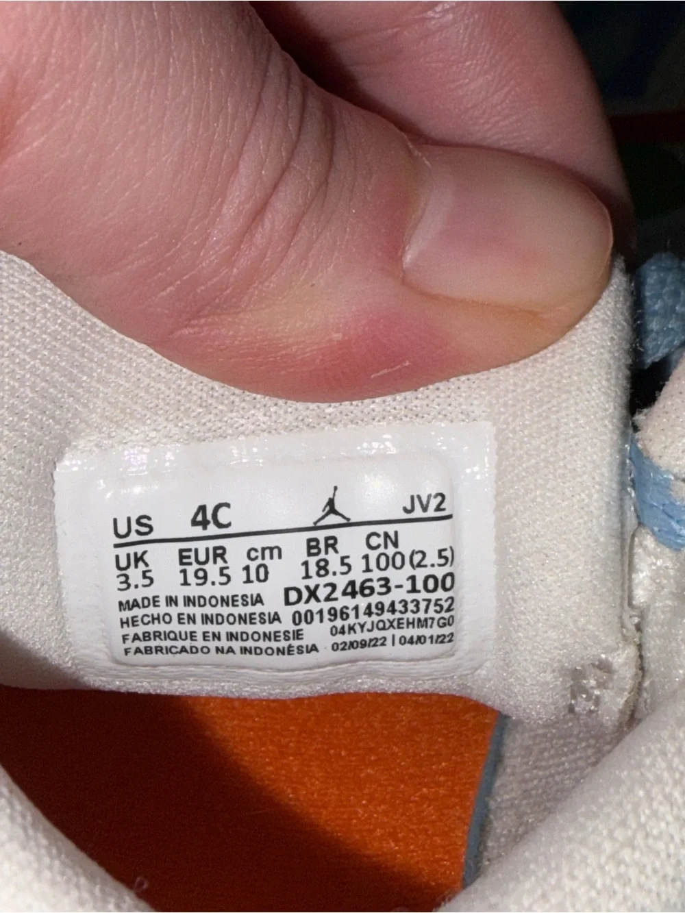 Jordan Kids White, Orange & Green High-Top Sneaker with Light Blue Accents